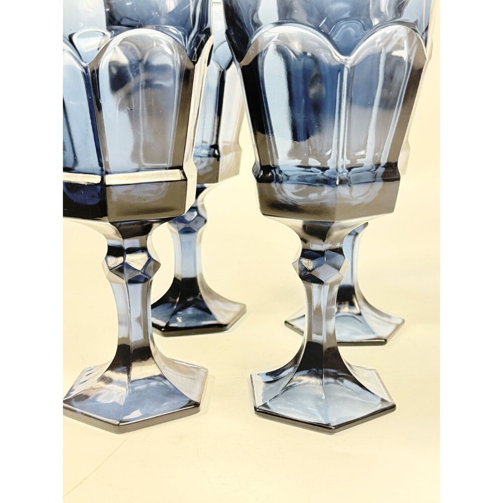 Water Glass Goblet Drinking Set 4 Stemmed Footed Vintage Fostoria Virginia Dark - Picture 13 of 14